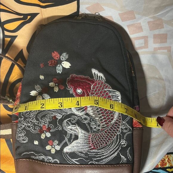 Ripple Japan Unisex Embroidered Sling Bag with  Koi Fish Design